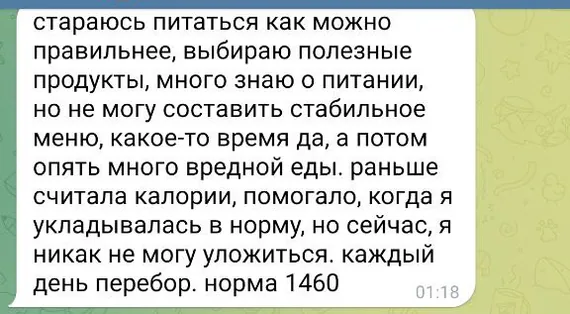 Сообщение о трудностях с учетом калорий и стабильным питанием